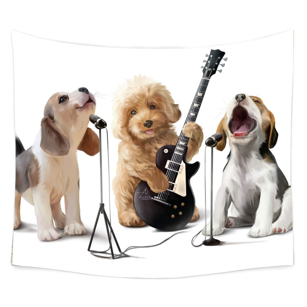 Grappige Lachende Indy Muzikant Pug Hond Gitaar Spelen En Zingen Lied Rock Roll Thema Tapestry