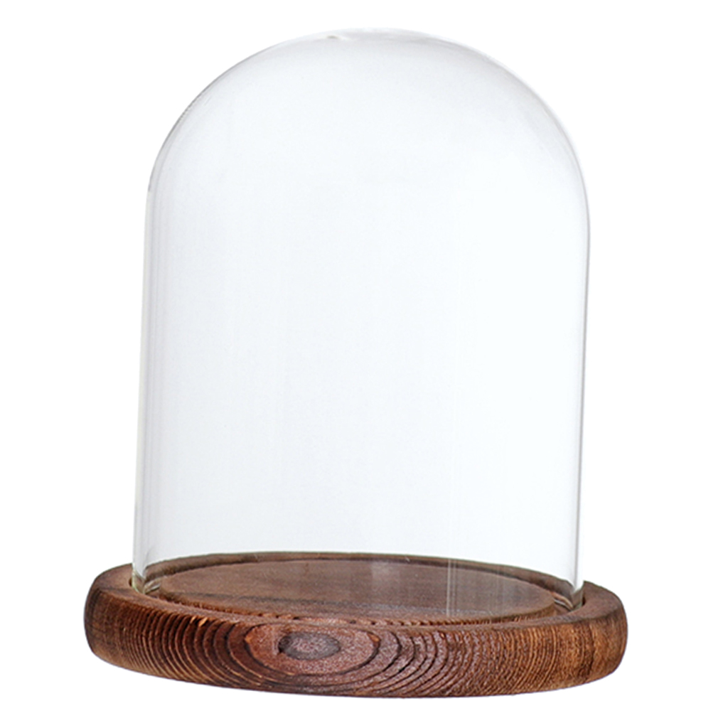 Træbund glas cloche kuppel dæksel display centerpiece bordplade dekoration glas kuppel med base
