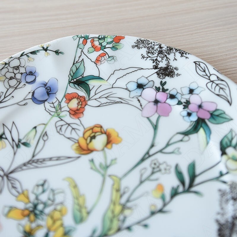 European Ceramic Plates Flowers Decorative Dinner Dinner Plate Restaurant Serving Tray Afternoon Tea Cake Dish Kitchen Tableware
