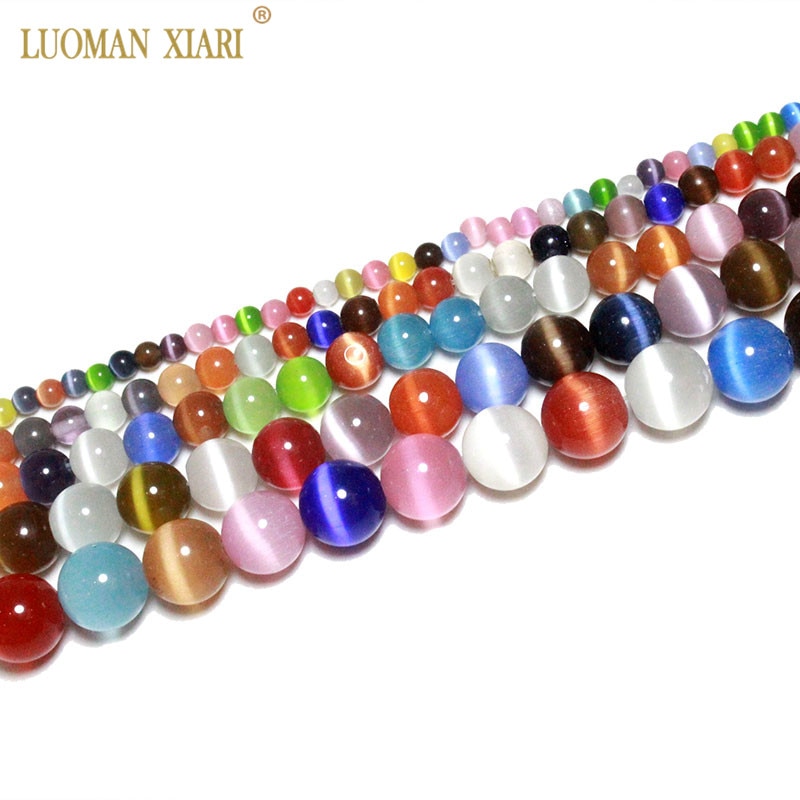 Fine AAA Colorful Cat Eye Round Natural Stone Beads For jewelry Making DIY Bracelet Necklace 4/6/8/10/12MM Strand 15''