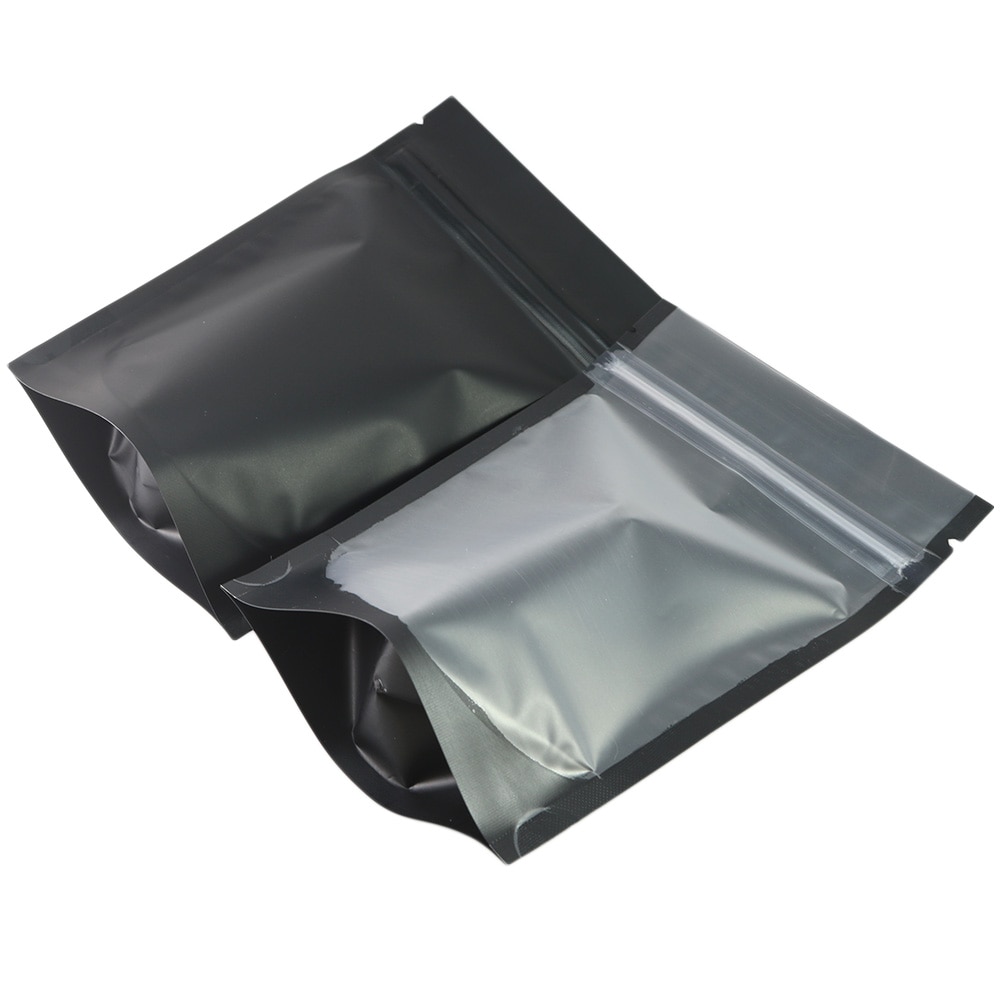 Matte Black Clear Front Zip Lock Stand Up Pouches Koffieboon verpakking Keuken Opbergtas voedsel pouch 100 pcs