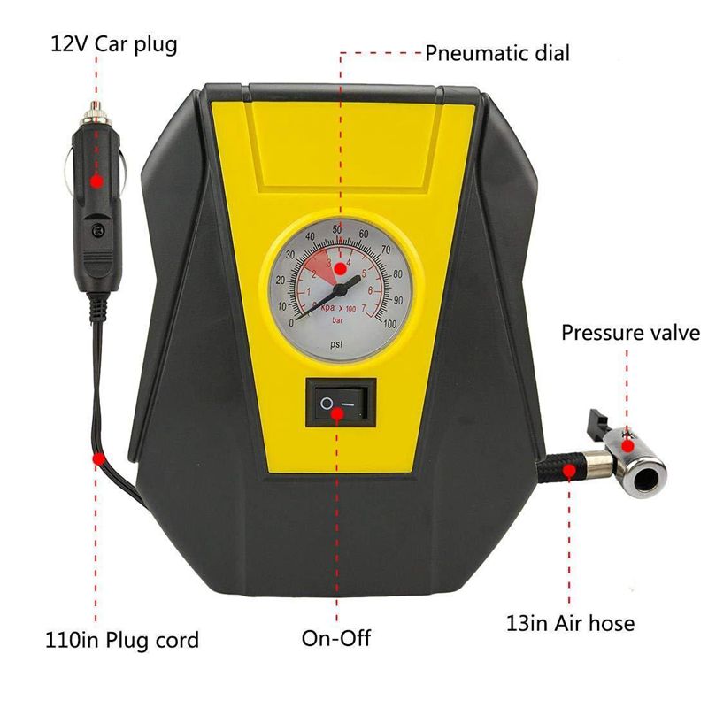 Dækpumpe bil luftkompressor elektrisk pumpe bærbar auto 12v dc volt 100 psi