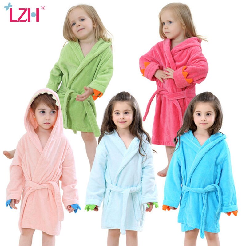 LZH Cartoon Children Robe Cotton Baby Bathrobe Long Sleeve Hooded Pajamas Kids Bath Robe Lovely Animal Boy Girls Robes Clothes
