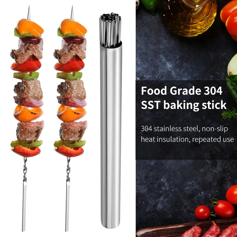 1set Rvs Barbecue Spies BBQ Shish Kebab Platte Vorken voor Outdoor Camping Picknick Koken Gereedschap Herbruikbare Barbecue