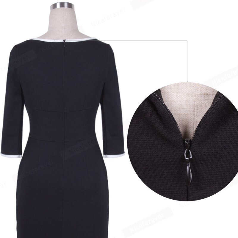 Nice-forever Vintage contraste couleur Patchwork robes de bureau affaires moulante ajusté femmes robe G623