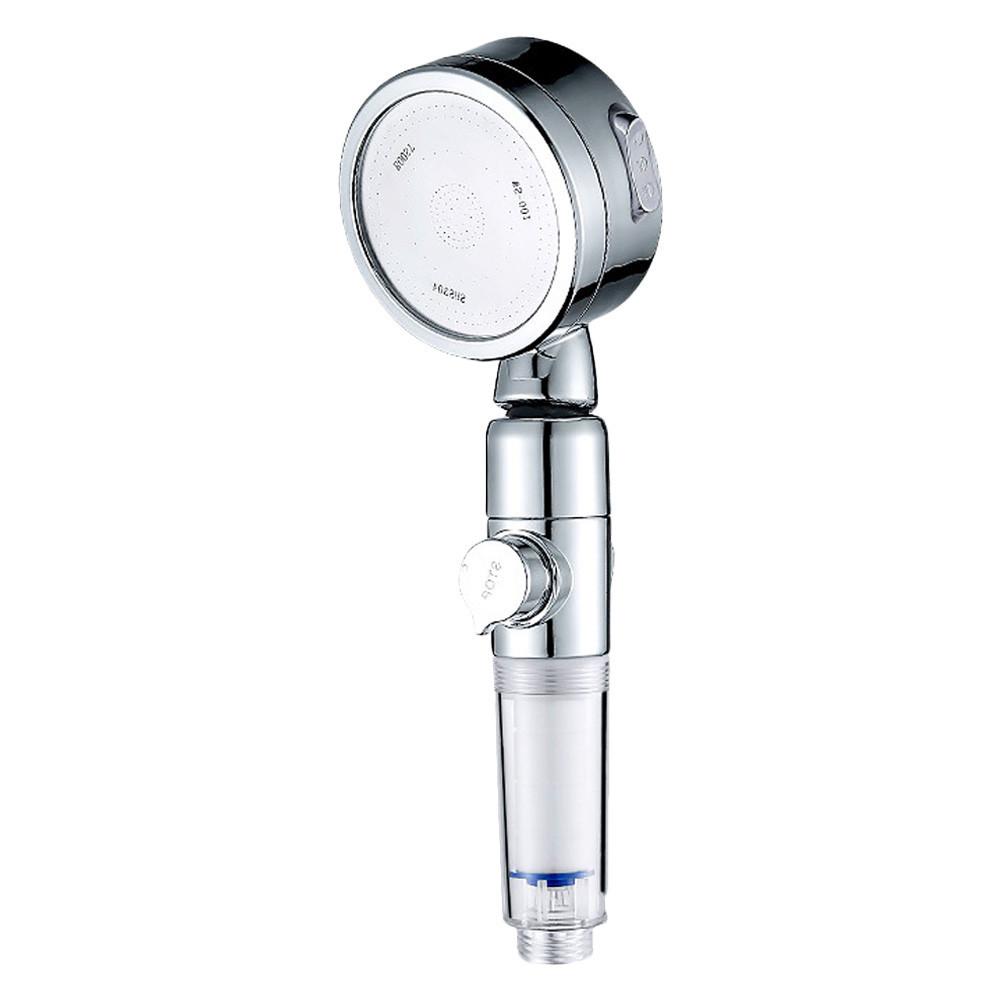 Handheld High Pressure Shower Head Round Water Saving Shower Filter Bathroom Rainfall Water Spray Nozzle With Water Stop Switch: Transparent handle