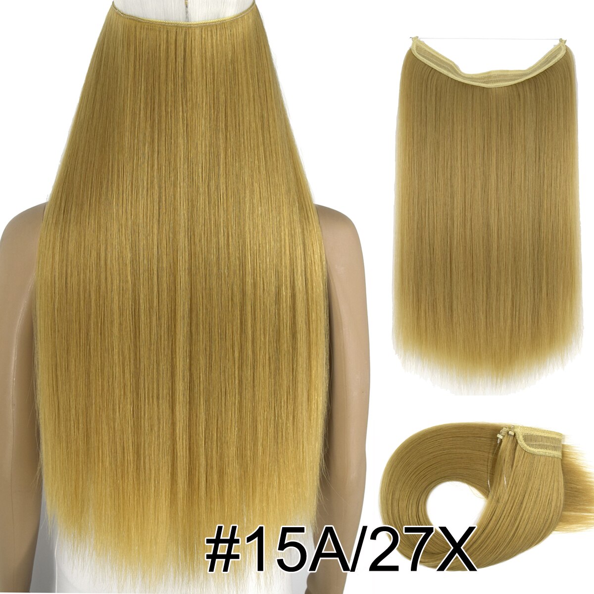 Topreety Halo Hair Extensions Onzichtbare Elastische Draad Verborgen Haarstukken Geen Clip Hittebestendige Synthetische Vezel TPYLS90: 15A-27X