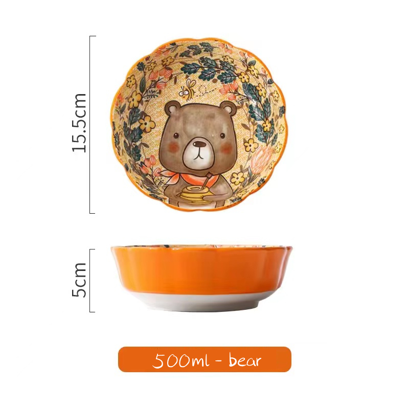 Ceramic Salad Bowl Forest Animal Porcelain Soup Bowls Children Kitcehn Rice Dessert Snack Mixing Bowl Kitchen Supplies: bear