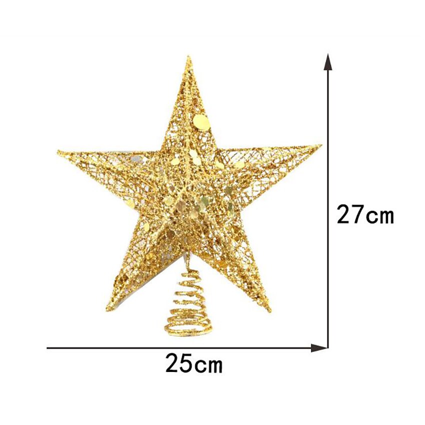 25/20cm Gold Glitter Christmas Tree Top Star Decoration Iron Art Ornaments, 3D Sequins Stars Christmas Tree Topper Decorative