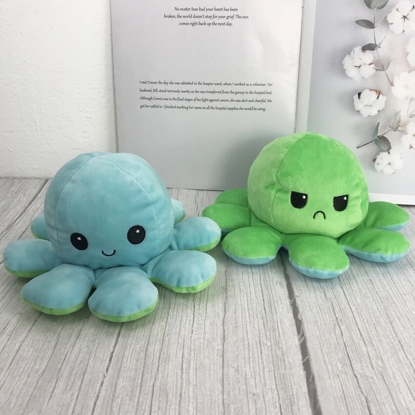 Flip Octopu Stuffed Plush Doll Different Sides To Show Different Moods Soft Simulation Reversible Plush Toy For Children: J-20X20X10cm