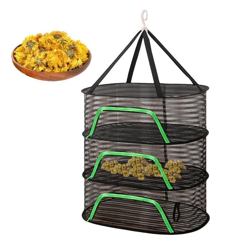 Sun Drying Rack For Food 3 Layers Foldable Dryer Rack With Zippers Large Portable Vegetable Drying Rack For Fruits Plants