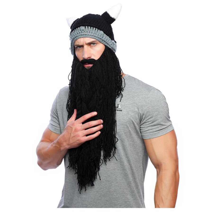 Vikings – chapeau en corne pour hommes et femmes, nouveauté, tricoté, drôle, fait à la main, pour fête d'halloween, hip hop, automne et hiver: Hat01 black
