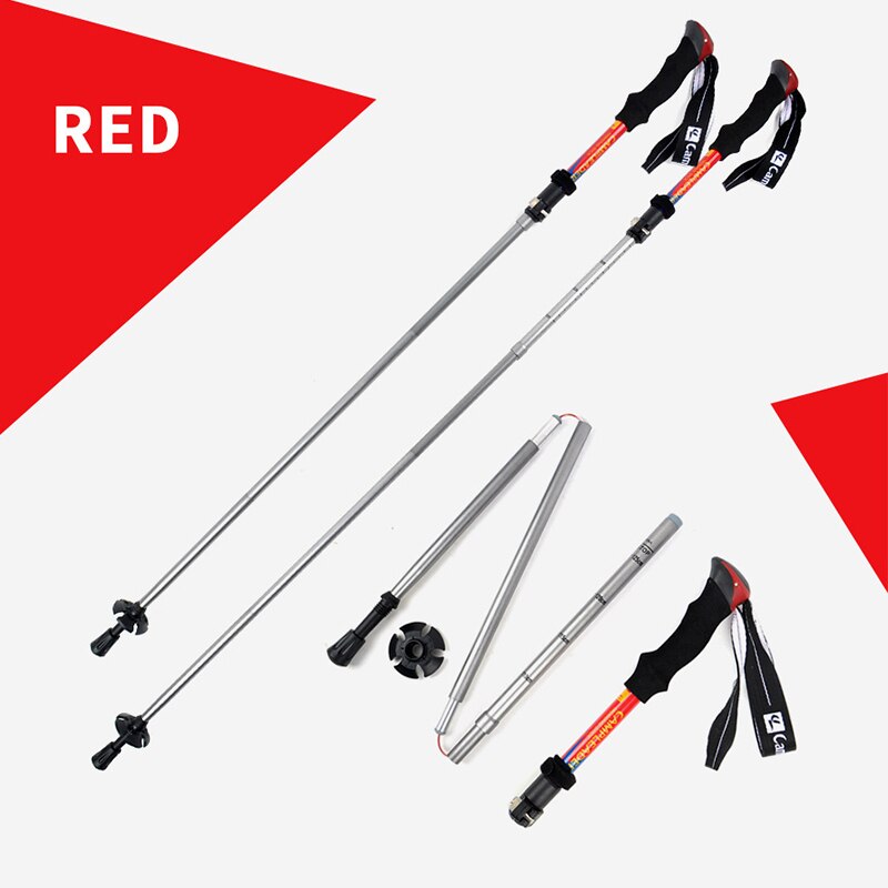 Portable Outdoor Climbing Pole Ultralight Foldable Telescopic Hiking Trekking Walking Stick: Red