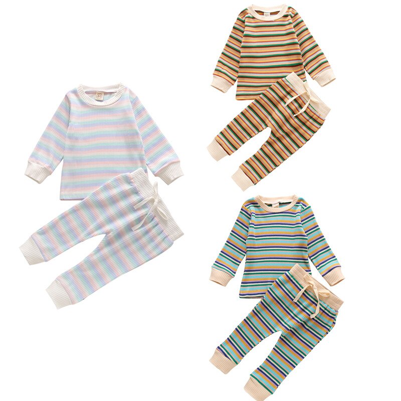 New Autumn Cotton Toddler Set di vestiti per bambini a righe a costine per bambini ragazze ragazzi abbigliamento per la casa pigiami maglie a manica lunga + pantaloni Set 2 pezzi