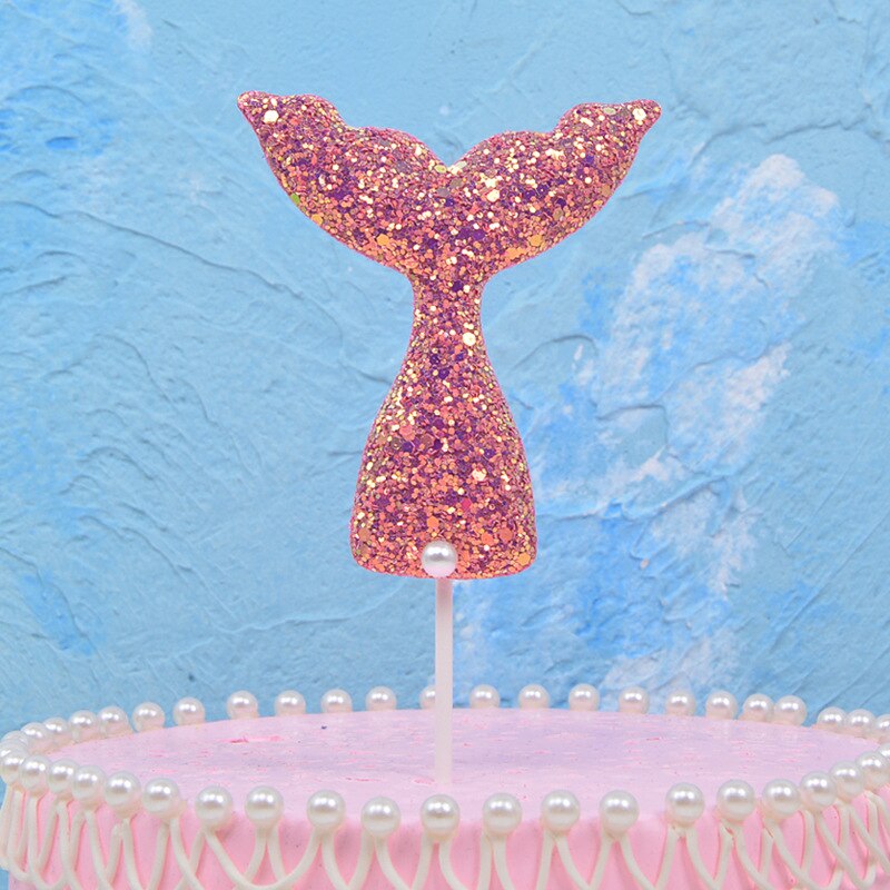 1pc sjöjungfru svans cupcake topper blå lila vit tårta flagga för sjöjungfru födelsedagsfest dekorationer barn flicka favors: Röd