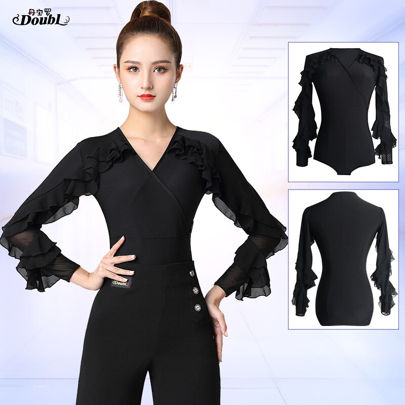 dance top black modern dance practice clothes V-neck female national standard dance Latin dance clothes popular