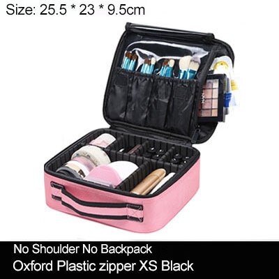 Clapboard Cosmetic Bag Leather Make Up Box Large Capacity Storage Handbag Travel Insert Toiletry Makeup Suitcase: XS Oxford pink