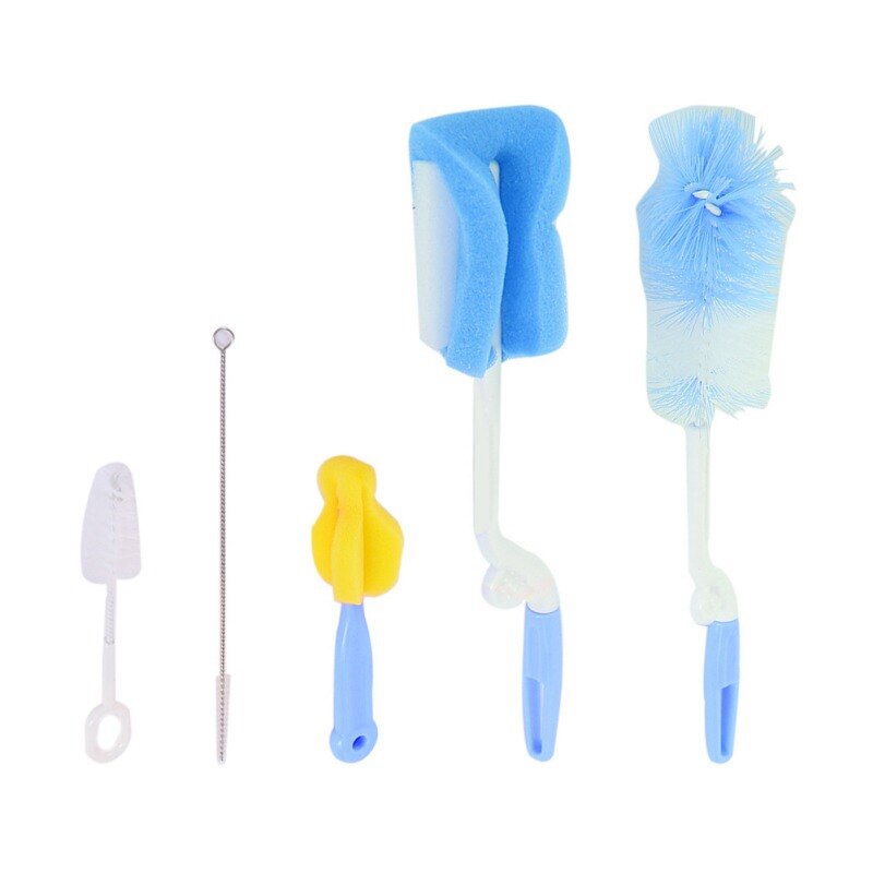 5 teile/satz Baby Flasche Pinsel 360 Rotierenden Kopf Reinigung Schwamm Tasse Pinsel Bausatz Nippel Reiniger Zitzen Teekanne Rohr Schnuller Pinsel: Blau