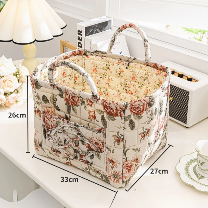 Fabric Storage Basket Washable Storage Baskets Foldable Underwear'S Organizer Frame Pastoral Style Stackable Sundries Container: Orange