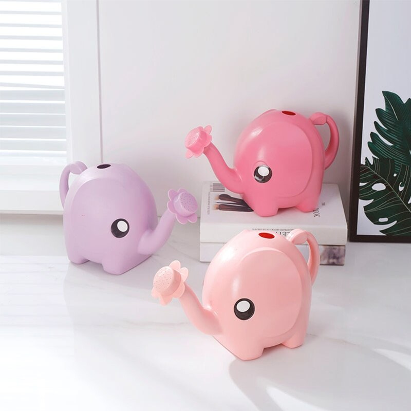 Regadera de elefante de dibujos animados para niños, botella de plástico de 1L, hervidor de agua largo para plantas, macetas de flores, hogar, Patio, césped