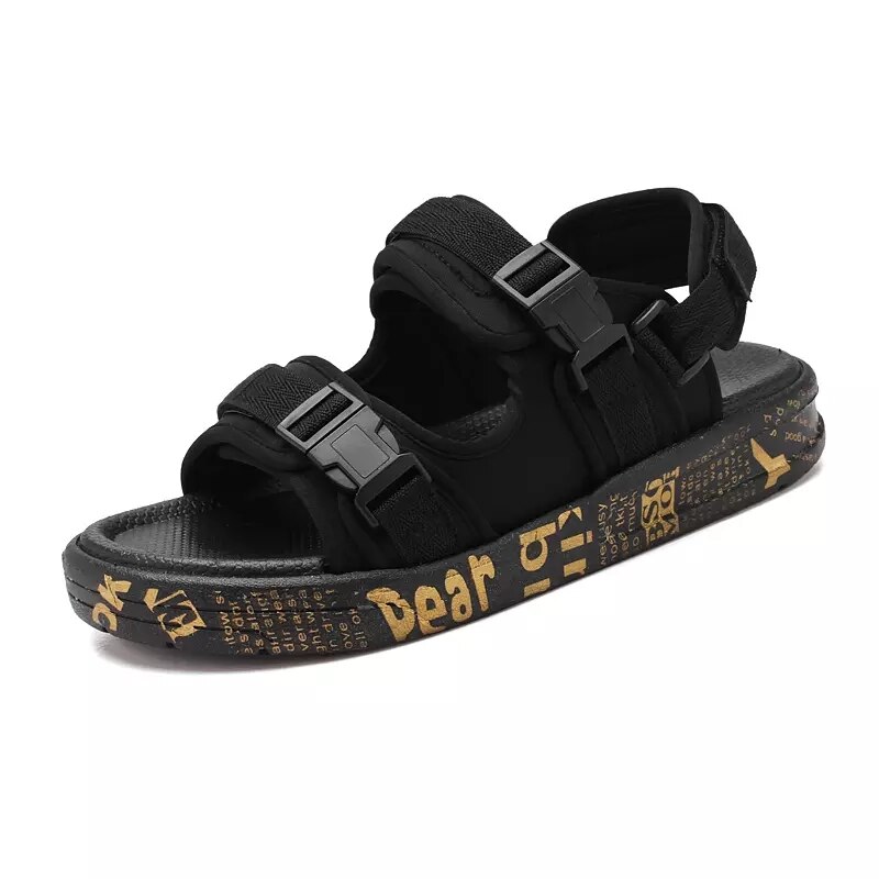 Męskie sandały na co dzień, klapki, letnie buty gladiatorki, plażbyć winnym sandały męskie, outdoorowe, z odkrytymi palcami, odpinanym paskiem, sandały męskie eva: Czarne złoto / 41
