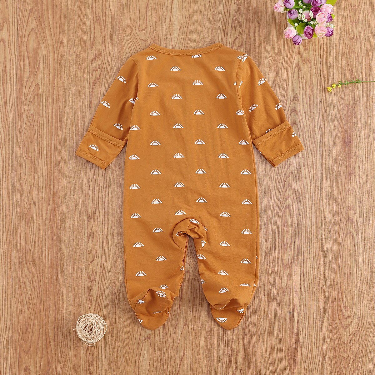 0-12M Newborn Baby Girls Boys' Footies Infant Little Sun Full Printing Long Sleeve O-neck Cotton Jumpsuits Autumn