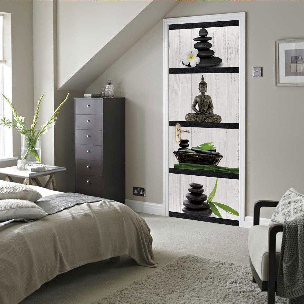 3D Buddha Relics Art Door Sticker DIY Home Decor Decals Self Adhesive Wallpaper Waterproof Mural For Bedroom On Door Renovation: 77x200cm