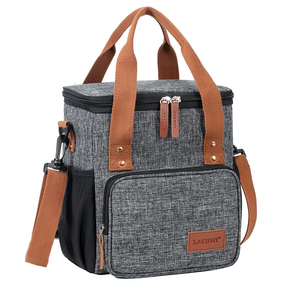 Large Tote Insulated Lunch Bag for Women Men Reusable Picnic Cooler Bags with Adjustable Shoulder Strap: Dark Grey