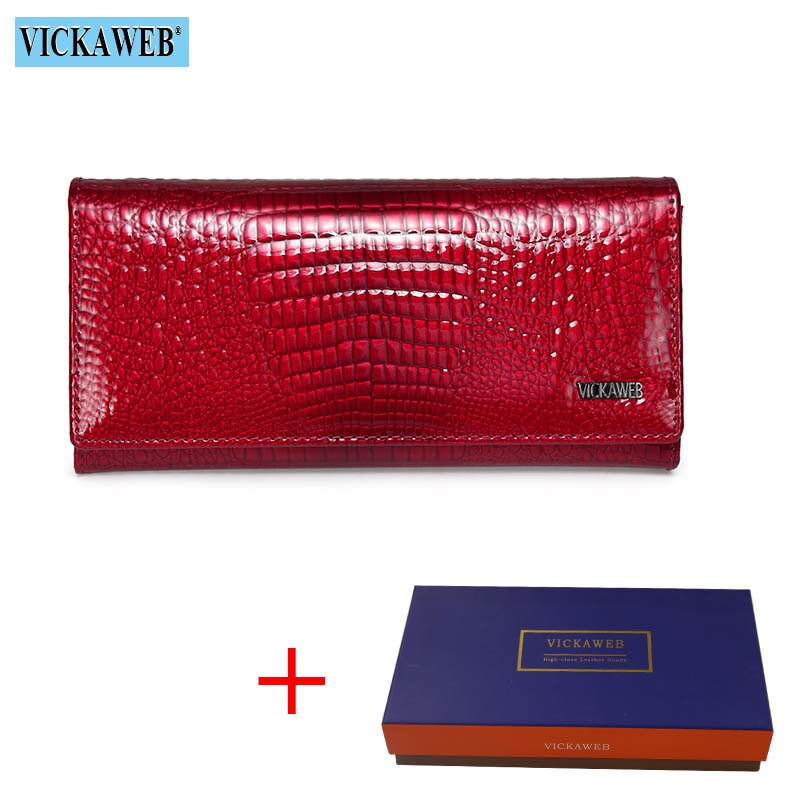 VICKAWEB Long Wallet Women Genuine Leather Alligator Womens Wallets And Purses Lady Hasp & Zipper Standar Wallet Female