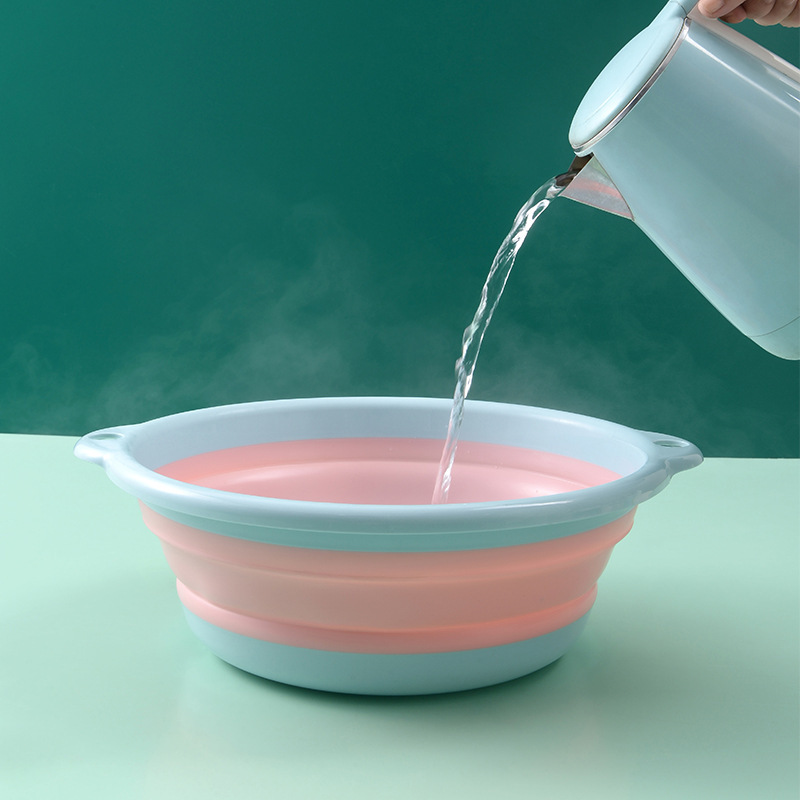 Folding Washbasin with Hook Round Wall Mounted Retractable Washbasin Plastic Laundry Basin Baby Wash Basin