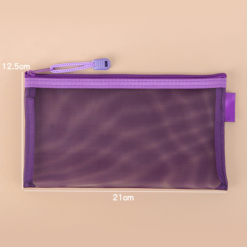 Estuche para lápices con cremallera Simple, bolsa de almacenamiento de cosméticos de malla, bolsa de papelería transparente, bolsa de maquillaje, bolsas de almacenamiento portátiles: YELLOW