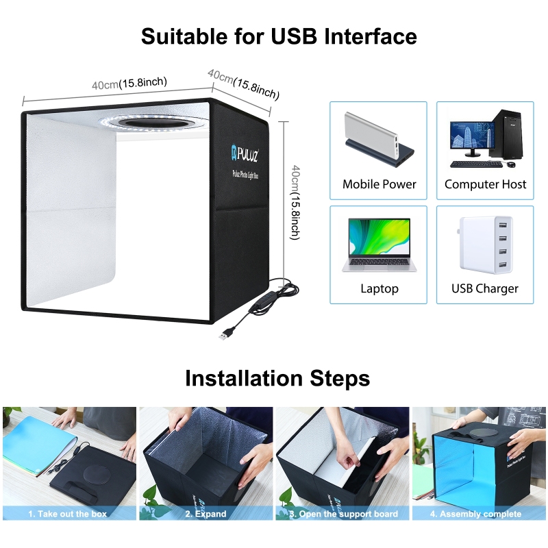 PULUZ Version Lightbox 25/ 40cm Photography Light Box Adjustable Lamp Temperature Photo Shoot Tent Kits &amp;12 Colors Backdrops