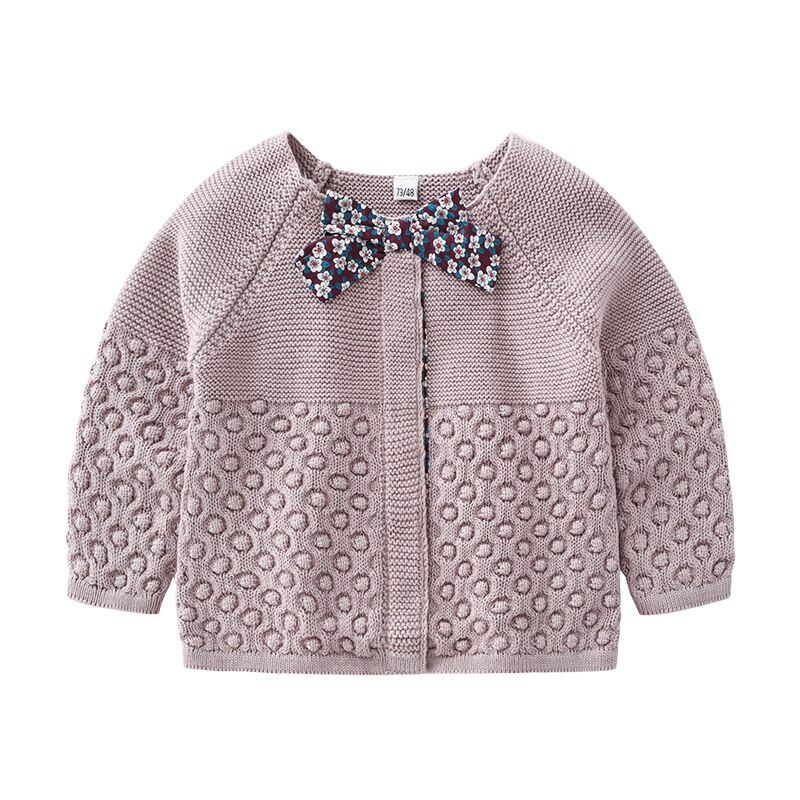 Lente Herfst Baby Meisje Kleding, Leuke Trui Jas, met Mooie Boog Gebreide Lange Mouwen Vest, Twee Kleuren Paars En Roze
