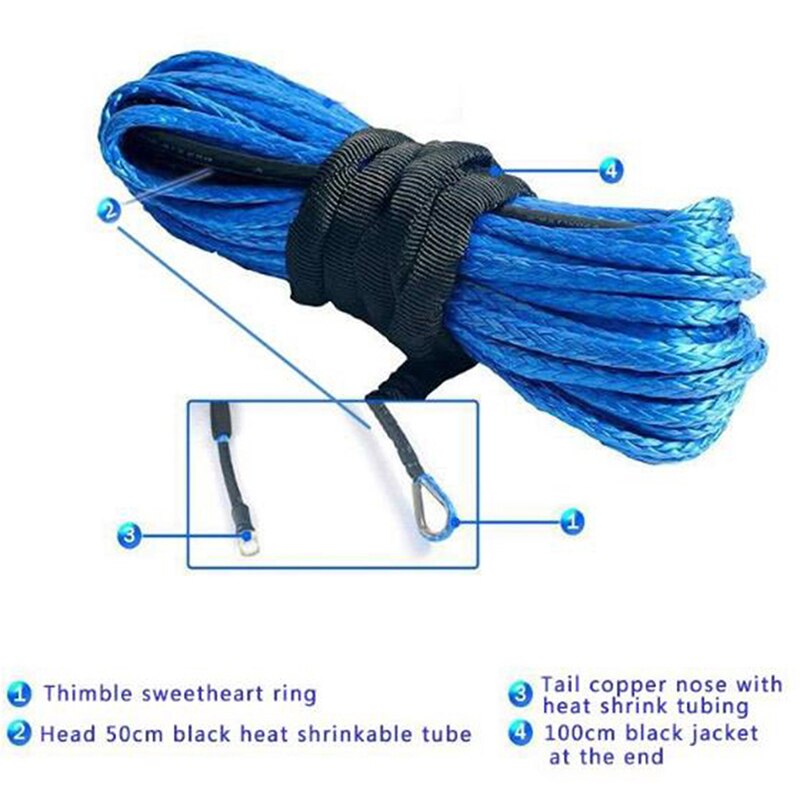 Blå 1/4 '' x50 'syntetisk vinsch rep vinsch kabel rep, bogsering rep bil, atv uhmwpe vinsch rep