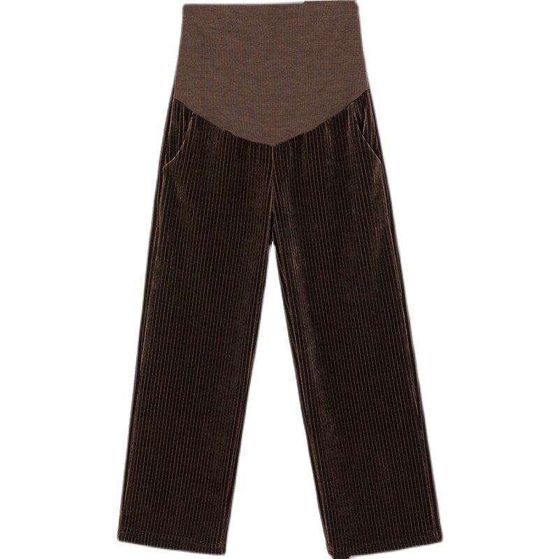Pantalones de maternidad de pana gruesa y cálida para el embarazo, pantalón de maternidad de pierna ancha, cintura elástica suelta, vientre recto, n. ° 1512