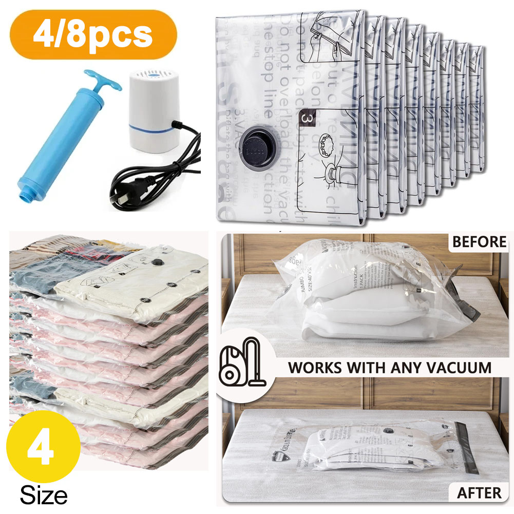 4-8 Pack Vacuum Storage Bags Space Saver Bags Compression for Comforters Blankets Bedding Organizer Clothes Travel Storage
