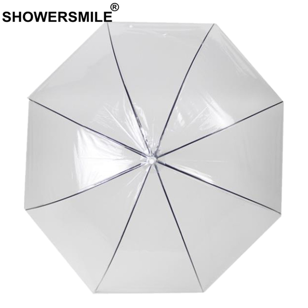 Showersmile Transparante Paraplu Regen Vrouwen Poe Lange Handvat Volwassen Paraplu Clear Doorzichtig Plastic Unisex Parapluie