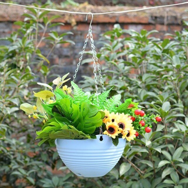 Hanging Chain Flower Pot Plastic Planter Basket Home Garden Decor Basket Plant Hang Plant Flower Pot Hanger Outdoor Hanging: blue