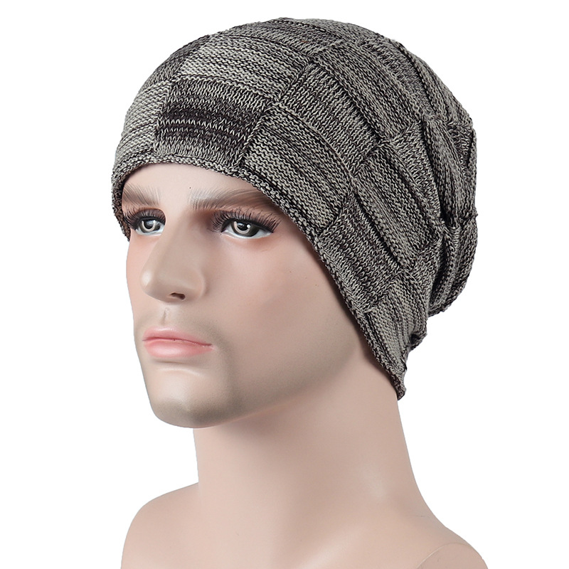 Vinter mænd hue og tørklæde sæt til kvinder mandlige ring tørklæder cap strik beanies slouchy hat blød stretch kabel skullies varm jakkesæt: Beige hat