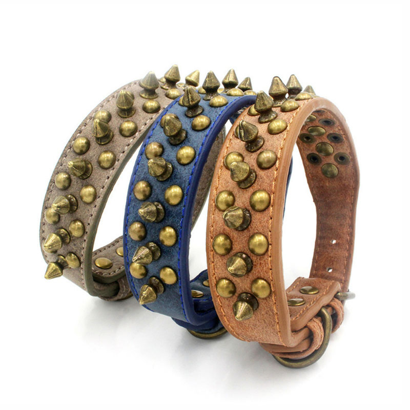 Franse Bulldog Pitbull Honden Kraag Retro Golden Rivet Bezaaid Lederen Huisdier Kraag Voor Kleine Medium Grote Honden Spiked Neck Strap
