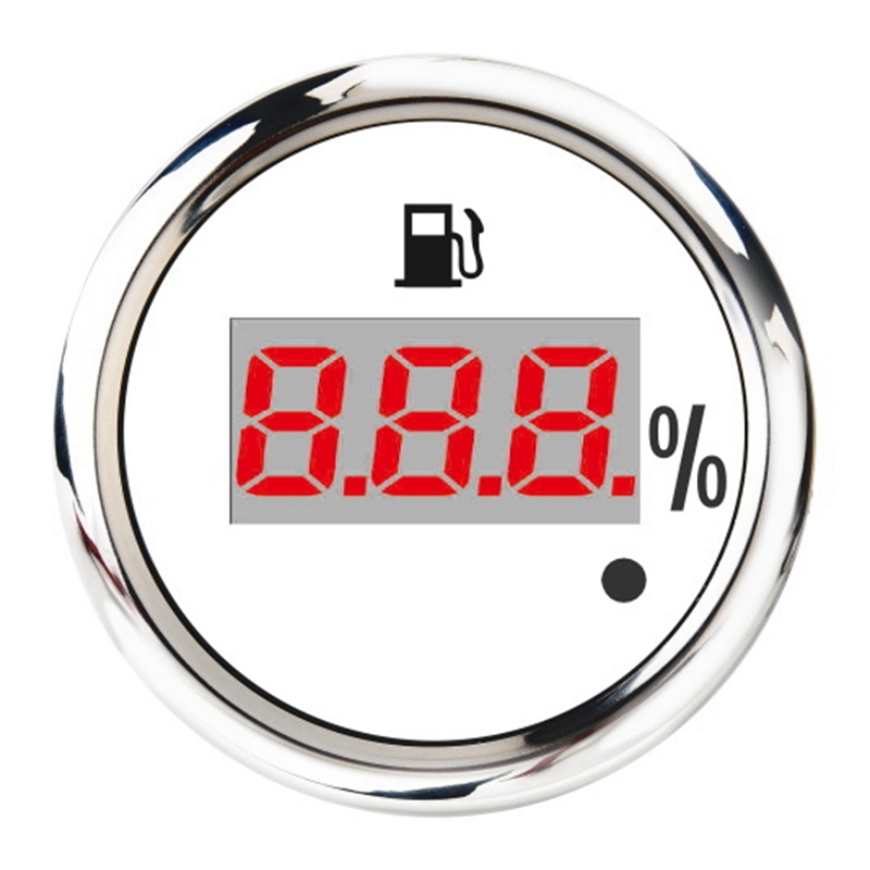 52mm Digital Fuel Level Gauge 0-190Ohm 240-33Ohm Universal Oil Tank Level Indicator Red Backlight with Alarm: white