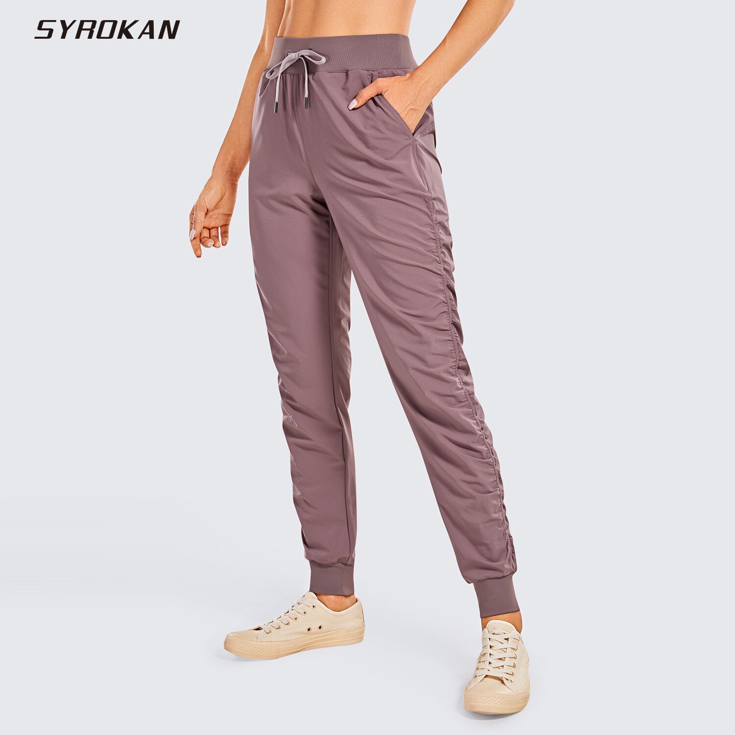 Pantaloni da jogging elasticizzati leggeri da donna SYROKAN pantaloni da salotto Casual con coulisse vita elastica con tasche