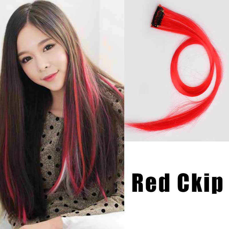 Colorful Clip On Hair Straight Extensions Personality Punk Red Long Hair Accessories SCI88