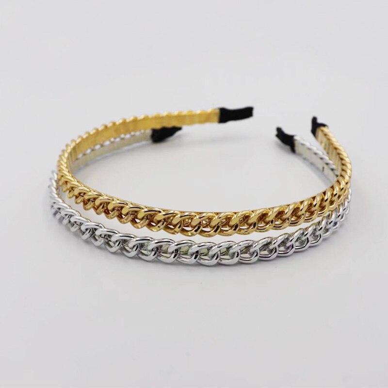 Goud Zilver Metalen Ketting Hoofdbanden Voor Vrouwen Legering Punk Stlye Haarbanden Mode Hoofd Wrap Dun Haar Hoepel Dagelijkse Haar Accessoires