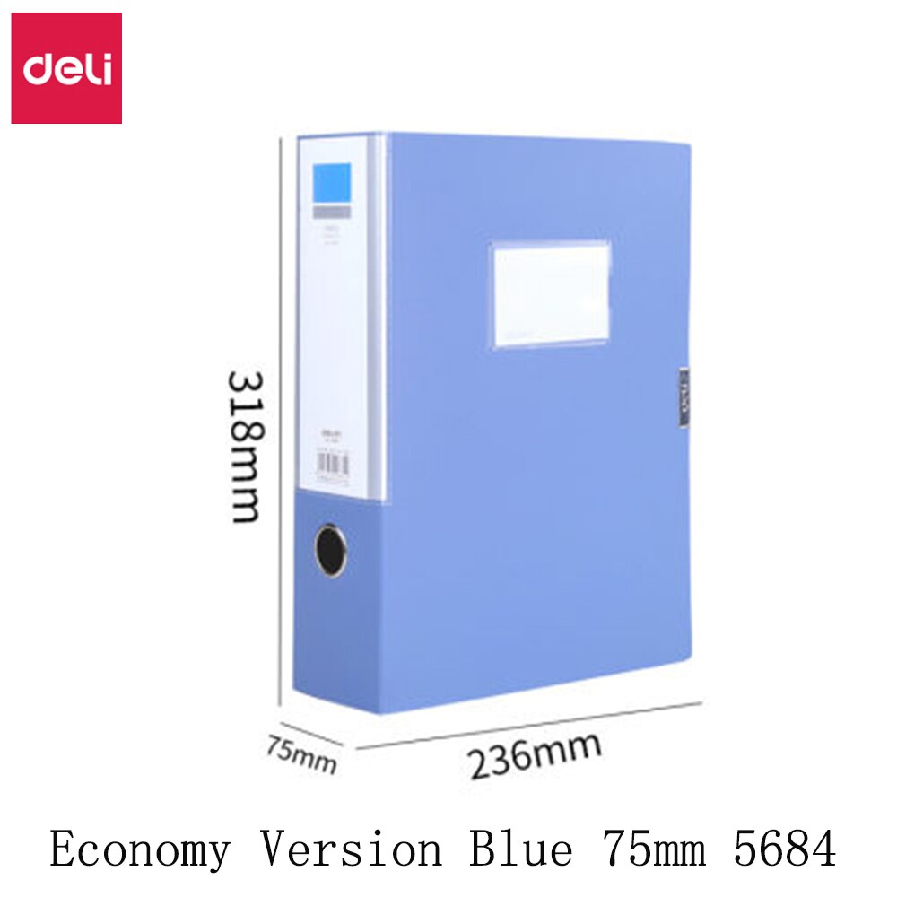 Deli A4 Blue File Box Multi-Specification Large Capacity Storage File Sticky Data Box Folder PP Folder Information OfficeSuppliy: Economy Blue 75mm