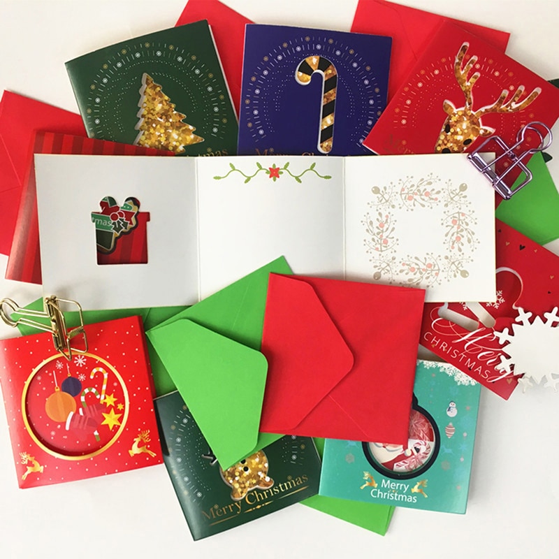 10pcs Merry Christmas Small Greeting Cards Kids Mini Christmas Greeting Cards Year Postcard Card Xmas Party