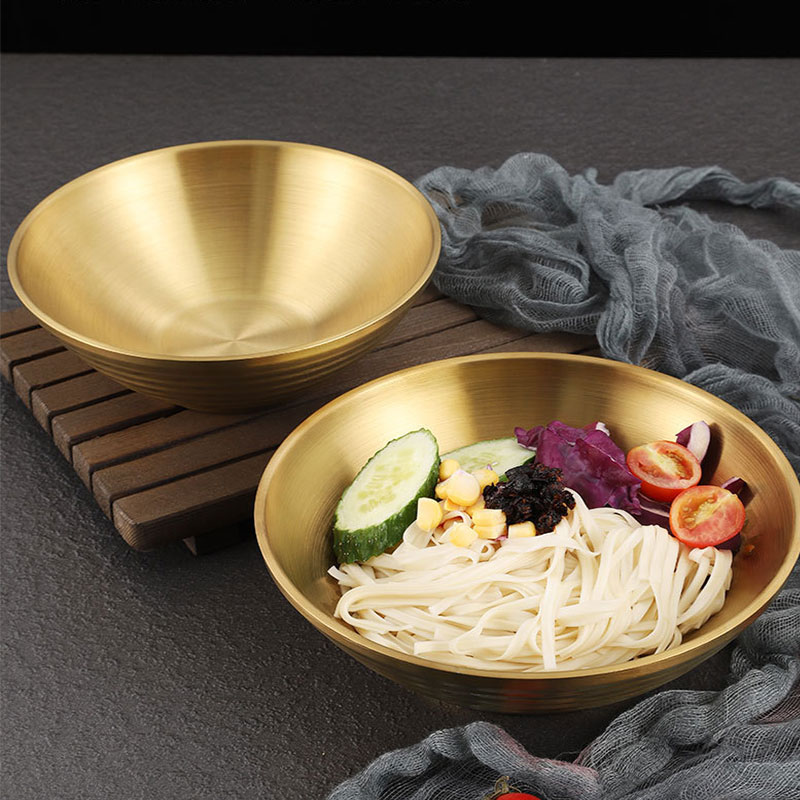 304 Stainless Steel Ramen Bowl Rice Salad Noodle Soup Bowl Golden Home Restaurant Food Serving Dish Pickled Cabbage Large Bowl