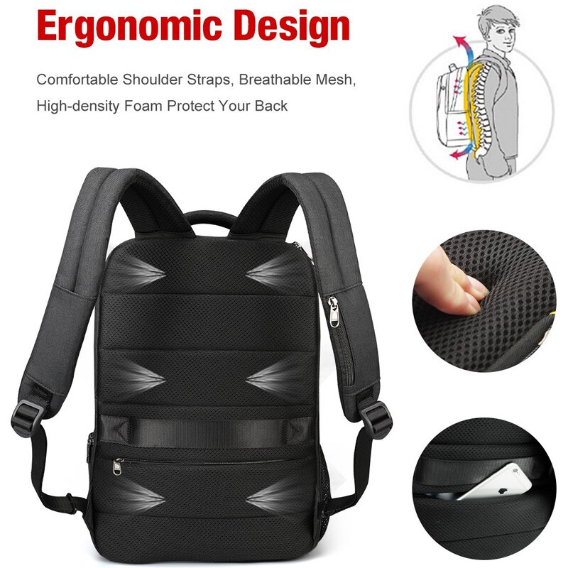 Tigernu-mochila para ordenador portátil para hombre y mujer, morral de viaje grande con usb, impermeable, antirrobo, Delgado, 15,6