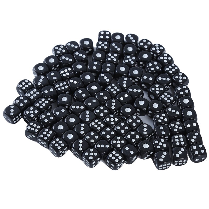 100 stuks acryl 13mm 5 kleuren ronde hoek dobbelstenen voor tafelspel bord kaartspel kinderspeelgoed schoolbenodigdheden: Zwart