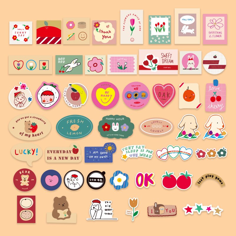 49pcs sunny day 02 series waterproof stickers DIY scrapbooking journal primer collage mobile phone computer decorative stickers: 49pcs 1bag